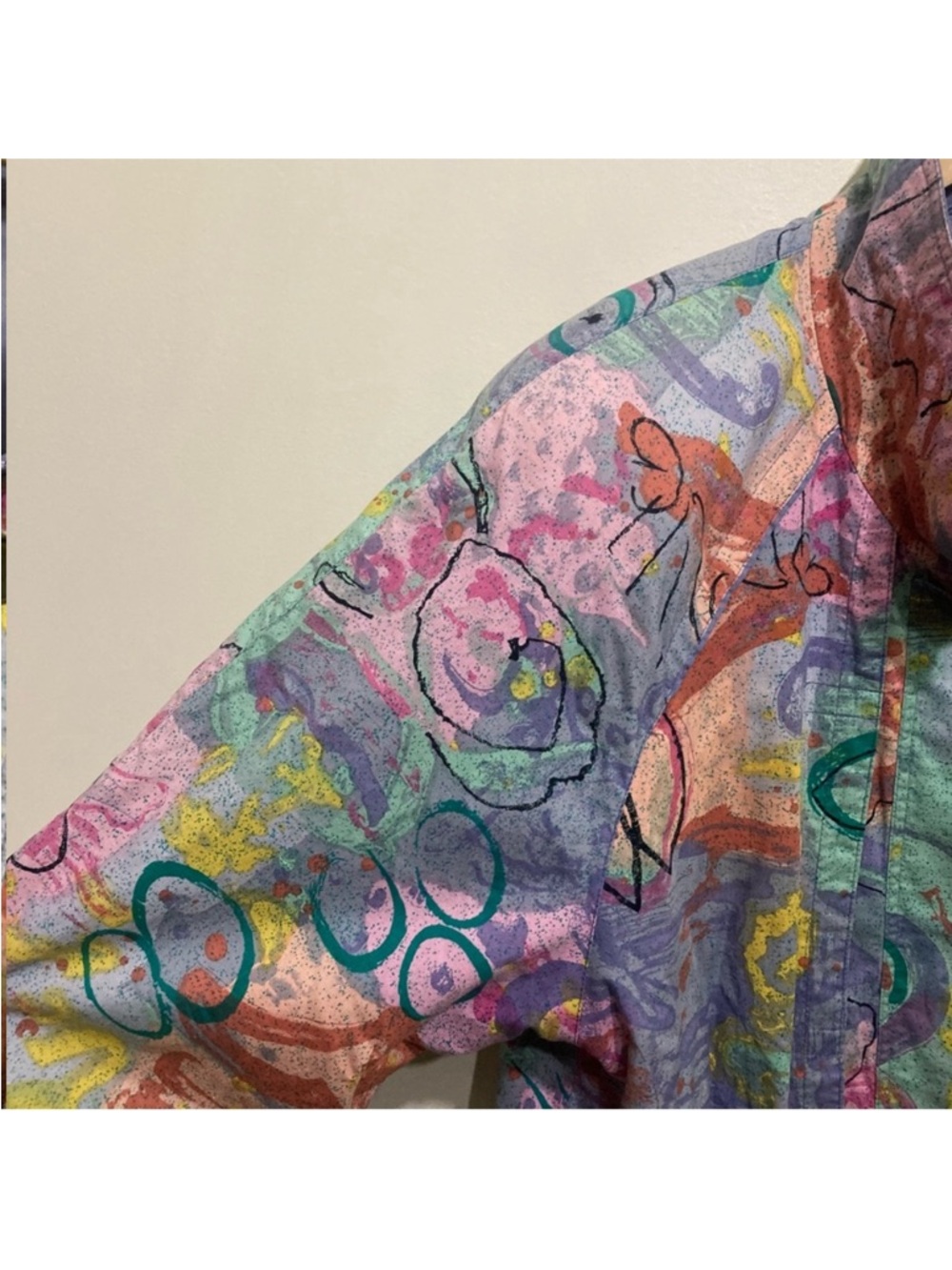 Vintage 90s Jacket Zip Up Size Medium Oversized Abstract Scribble Pastel Print - Picture 12 of 15